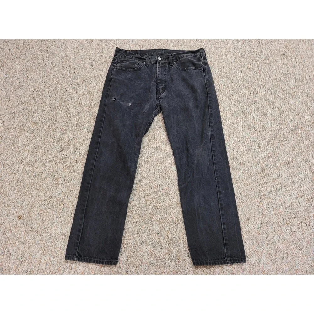 Levi's 505 Jeans Mens 36x30 Black Regular Fit Straight Leg Distressed Denim